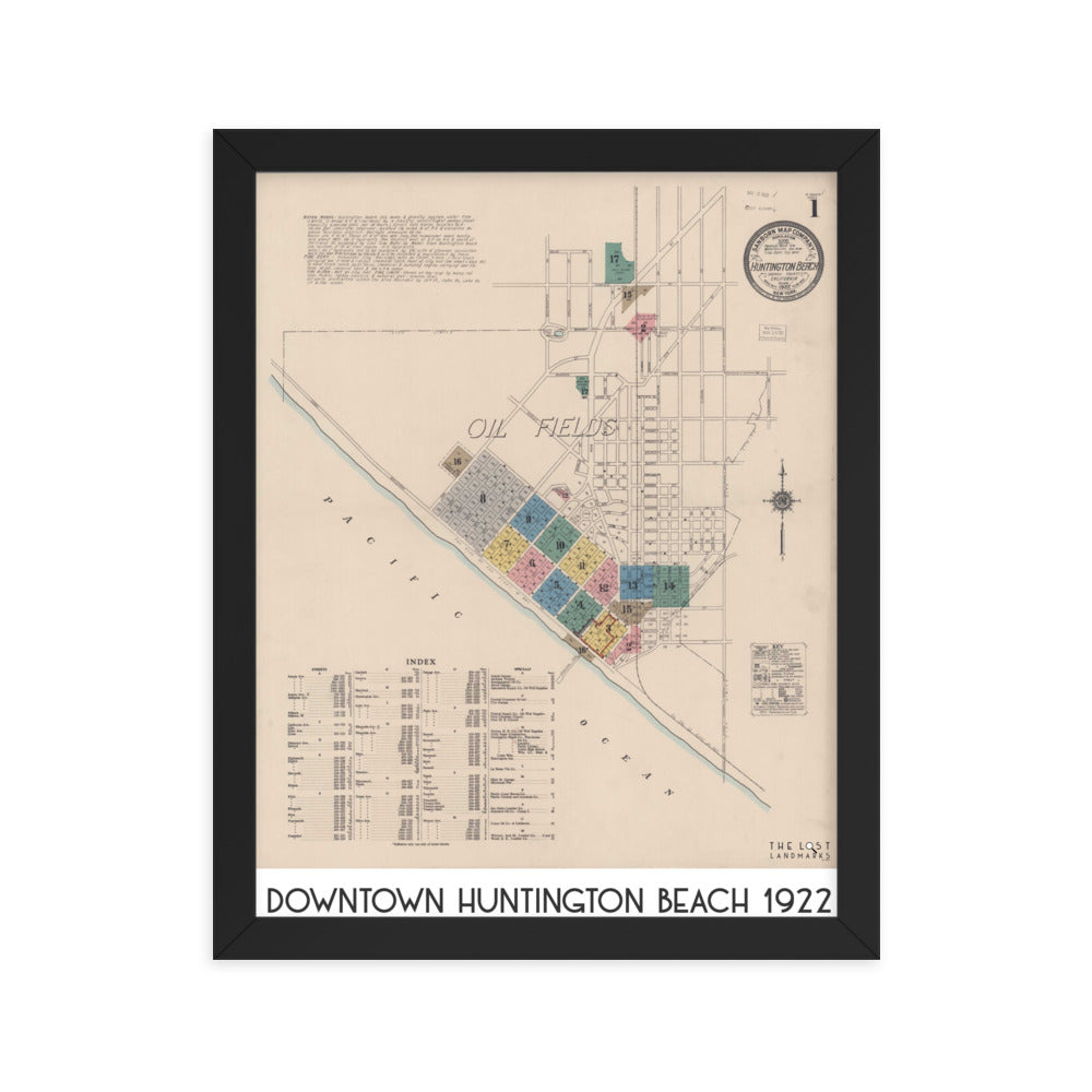 Downtown Huntington Beach 1922 Framed Map