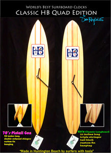 Classic HB Quad Wood Surfboard Clock - Pintail or Longboard