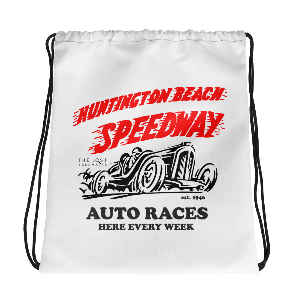 Huntington Beach Speedway Drawstring bag